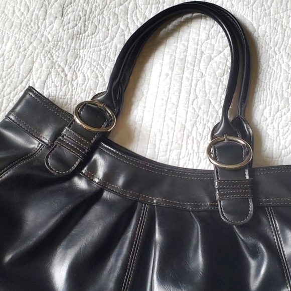 EUC - Black Faux Leather Shoulder Bag - Picture 3 of 8